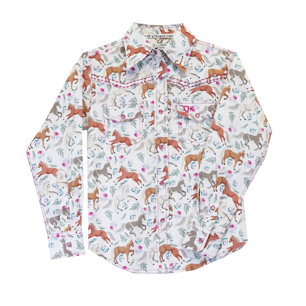 Horseshoes Women's Equestrian Harness And Flower Print Long Sleeve Riding Style Casual Shirt main image 0