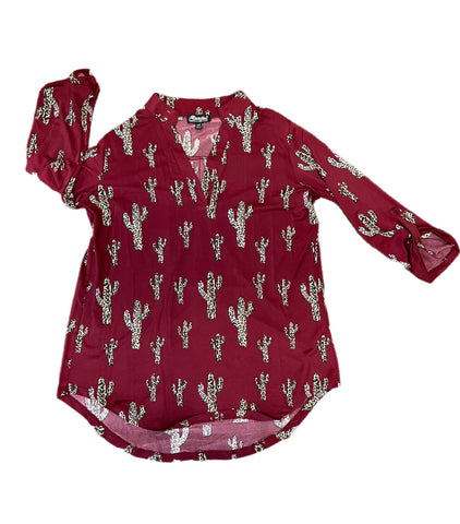 Women's 3/4 SLEEVE LEOPARD CACTUS TOP BY COWGIRL HARDWARE