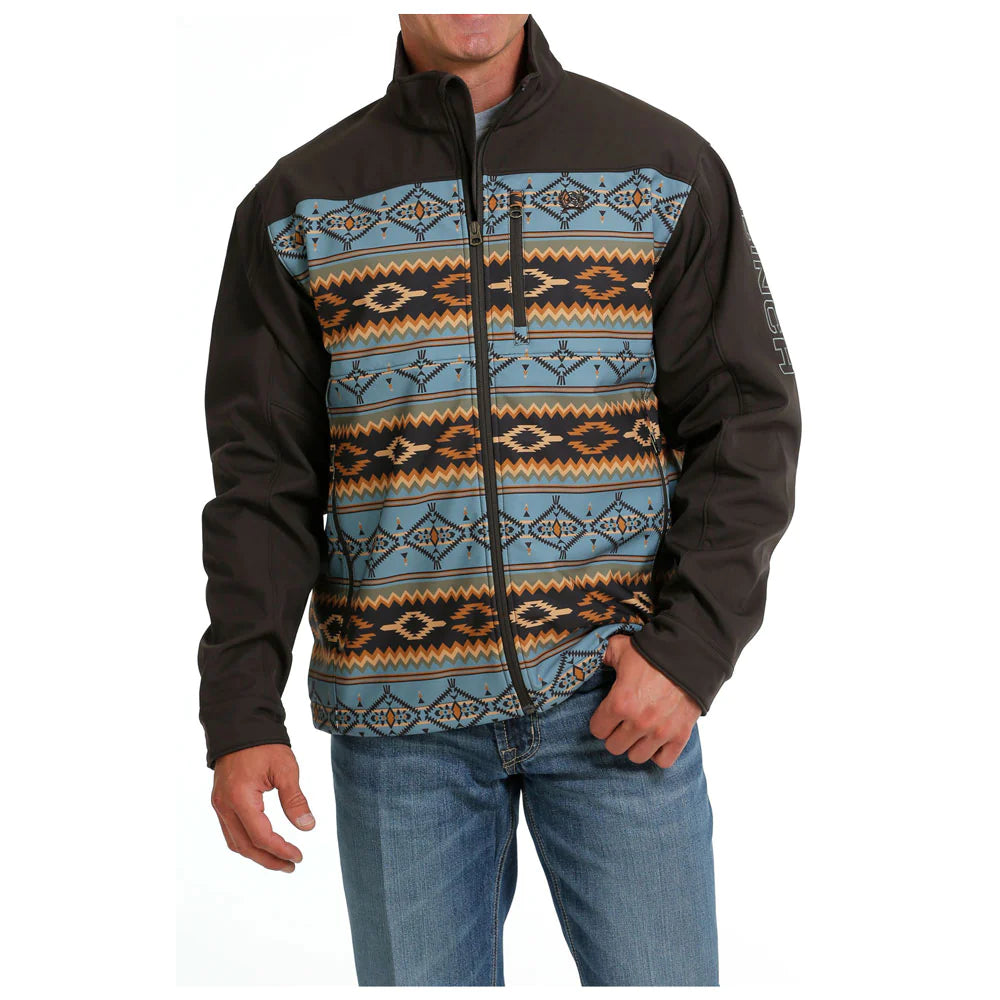 Men's Chocolate & Golden Steel Blue Aztec Print Long Sleeve Bonded