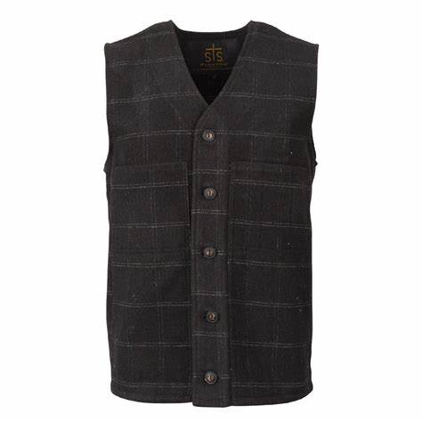 Men's Sutton Wool Chocolate Plaid Vest by STS Ranchwear