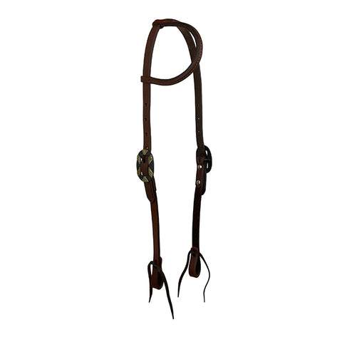 Single Ear Harness Leather Headstall With Antique Silver Bar Buckle