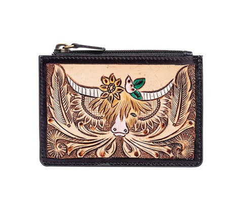 Bloomin' Steer Hand-tooled Credit Card Holder by Myra