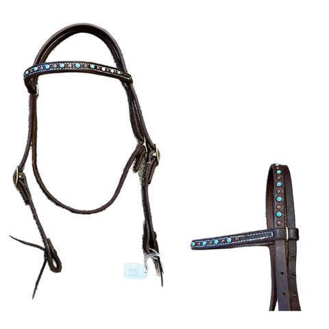 Dutton Brow Band Turquoise and Spots Headstall