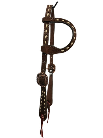 Double J Brown Rough Out Buck Stitched Single Ear Headstall