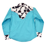 LONG SLEEVE TURQUOISE AND COW PRINT SHIRT BY COWGIRL HARDWARE