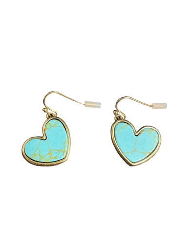 Turquoise and Gold Heart Earrings
