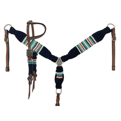 Black Corded One Ear Headstall & Breast Collar Set