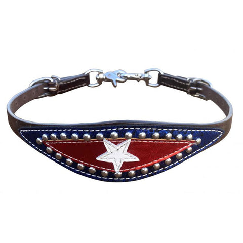 Leather wither strap with white star on blue snakeskin inlay