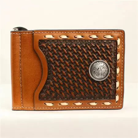 Brown Laced Edge Embossed Slim Fold Money Clip BY NOCONA