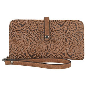 SLIM WEATHERED BROWN W/TOOLING PATTERN WALLET by JUSTIN BOOTS