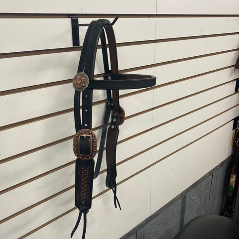 Black Vintage and Roughout Headstall by  Double J