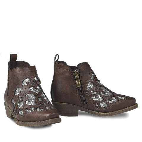 Ariat Girls Dixon Amy Silver Glitter Inlay Tan Booties