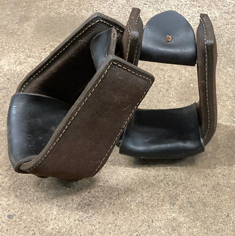 Chocolate Leather Rough Out Roper Stirrups by Double J