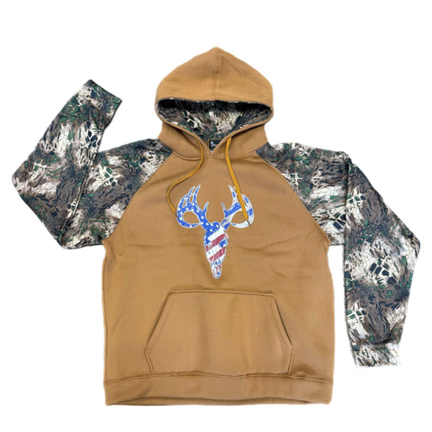 American Flag Deer Skull Hooded Sweatshirt