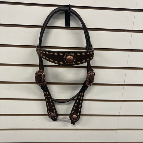 Double J Chocolate Rough Out Buckstitched Headstall