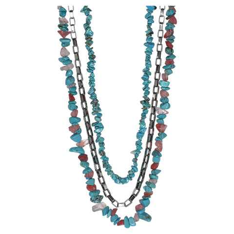 3 STRAND NECKLACE WITH PINK AND TURQUOISE COLORED STONES by JUSTIN BOOTS