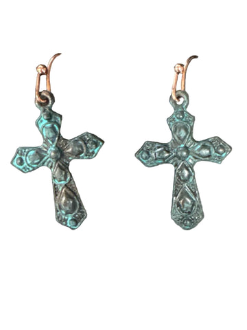 Antiqued Copper Cross Earrings