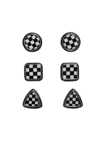 3 Piece Checkers Black and White Earring Set by Blazin Roxx