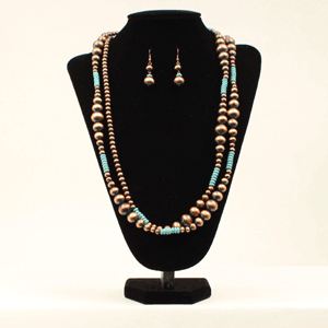COPPER TURQUOISE NAVAJO PEARLS NECKLACE SET