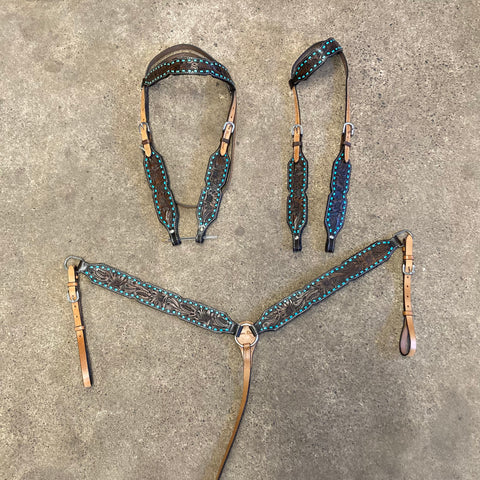 Turquoise Buckstitched Tack Set by Rodeo Drive Concho