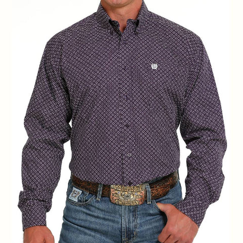 Dark Purple & White Geo Print Long Sleeve Western Shirt by Cinch Jeans