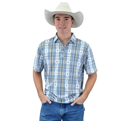 Men's Hermosillo Jacquard Plaid Tan Short Sleeve polo BY COWBOY HARDWARE