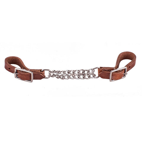 Harness leather adjustable curb chain with double chain