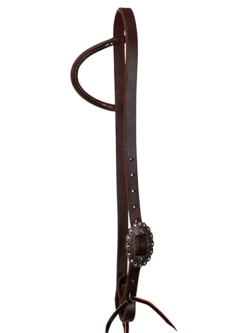 3/4" Slip Ear Headstall - Turquoise & Rhinestone Buckle