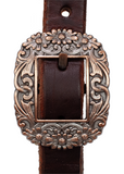 3/4" Slip Ear Headstall - Antique Copper Daisy Scroll Buckle
