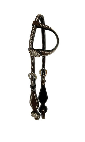 Silver Beaded one ear headstall with conchos