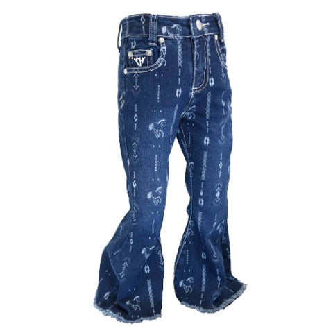 Girl's Dark Wash "Horse Aztec" Bell Bottom Jeans BY COWGIRL HARDWARE