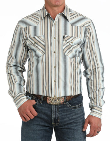 Men's Modern Fit Long Sleeve Stripe Snap Shirt  by Cinch Jeans