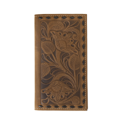 Nocona Rodeo Wallet Floral Embossed Chocolate Buck Lacing Brown