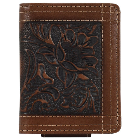 JUSTIN MENS TOOLED LEATHER BIFOLD WALLET