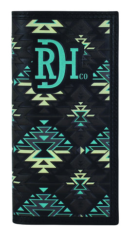 RED DIRT HAT CO RODEO WALLET BLK W/TURQUOISE DESIGN