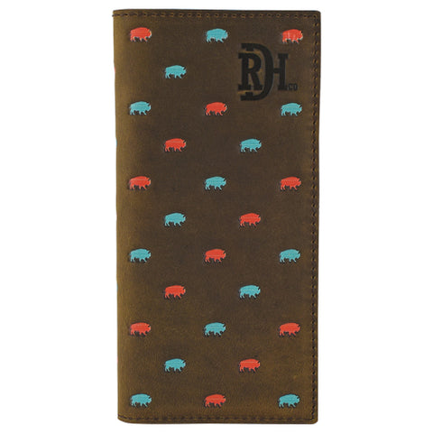 RED DIRT HAT CO RODEO WALLET TURQ & CORAL BISON PATTERN