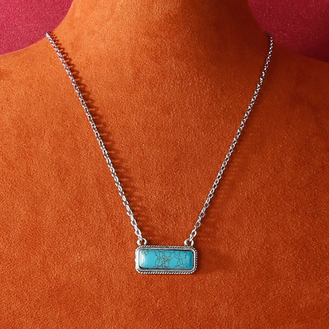 Rustic Couture's Silver Chain Necklace Turquoise Stone Pendant