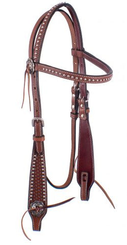 Basket Tooled Browband Argentina Cow Leather Headstall