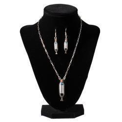 Painted Feather Earring and Necklace Set by Silver Strike