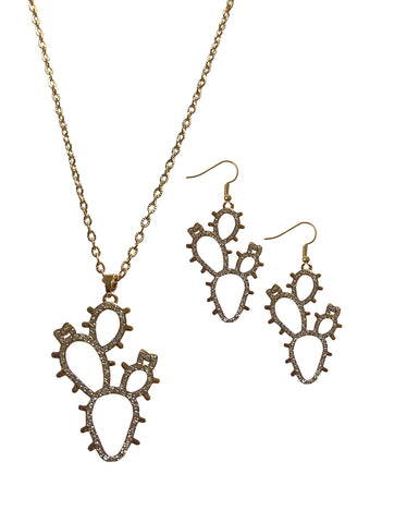 Gold Crystal Cactus Earrings and Necklace Set by Silver Strike