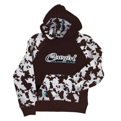 YOUTH DARK CHOCOLATE COWPRINT HOODY BY COWBOY HARDWARE
