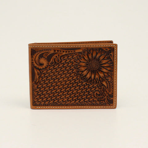 BASKET WEAVE AND SUNFLOWER TOOLED BIFOLD WALLET BY NOCONA