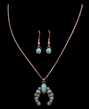 TURQUOISE & COPPER SQUASH BLOSSOM NECKLACE SET BY  SILVER STRIKE
