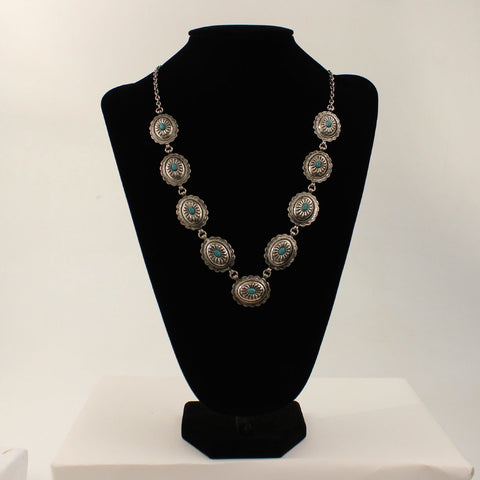 ANTIQUE SILVER CONCHO WITH TURQUOISE NECKLACE BY SILVER STRIKE