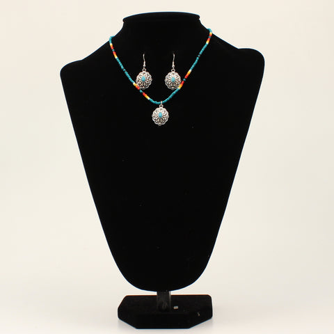 SILVER STRIKE FLORAL MULTICOLORED NECKLACE AND EARRING SET