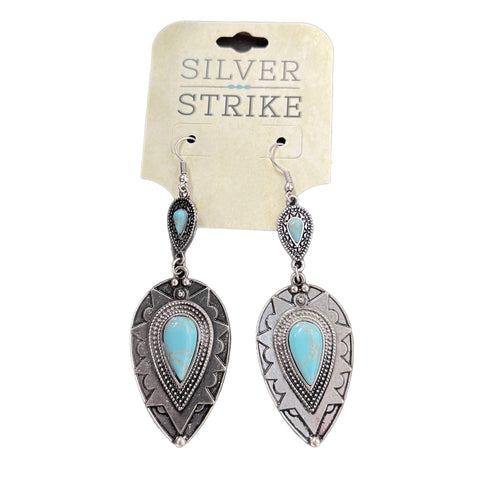 Silver Strike Silver Style and Turquoise Drop Earrings
