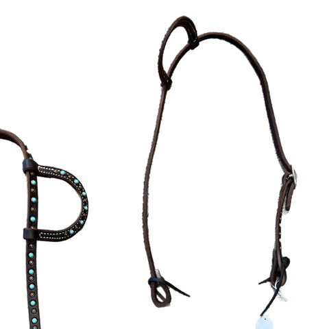 Dutton Single Ear Turquoise and Spots Headstall