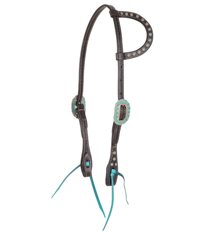 CHOCOLATE ANTIQUED DOTS SLIP EAR HEADSTALL by Martin Saddlery