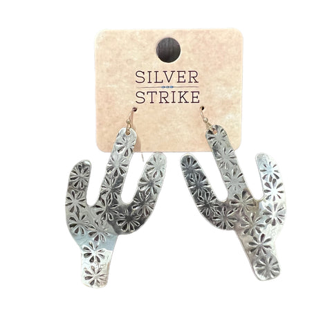Silver Strike Embossed Cactus Earrings