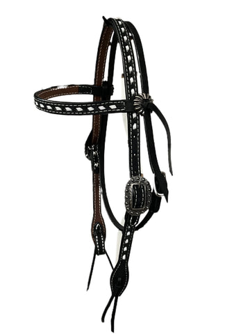 Double J Black Rough Out Buck Stitched Headstall